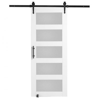32BL - VEVOR 32" Sliding Barn Door Kit with Frosted Glass and Floor Guide