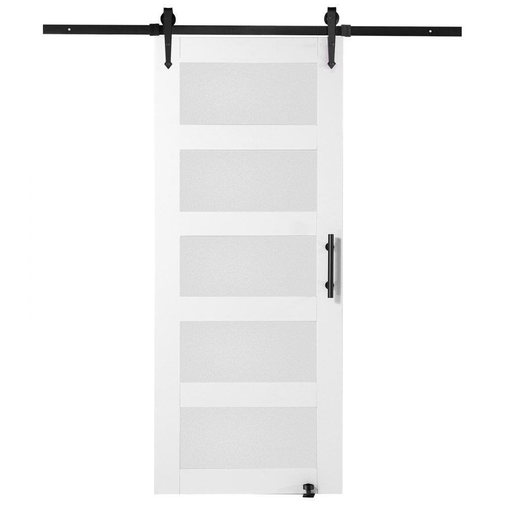 32BL - VEVOR 32" Sliding Barn Door Kit with Frosted Glass and Floor Guide