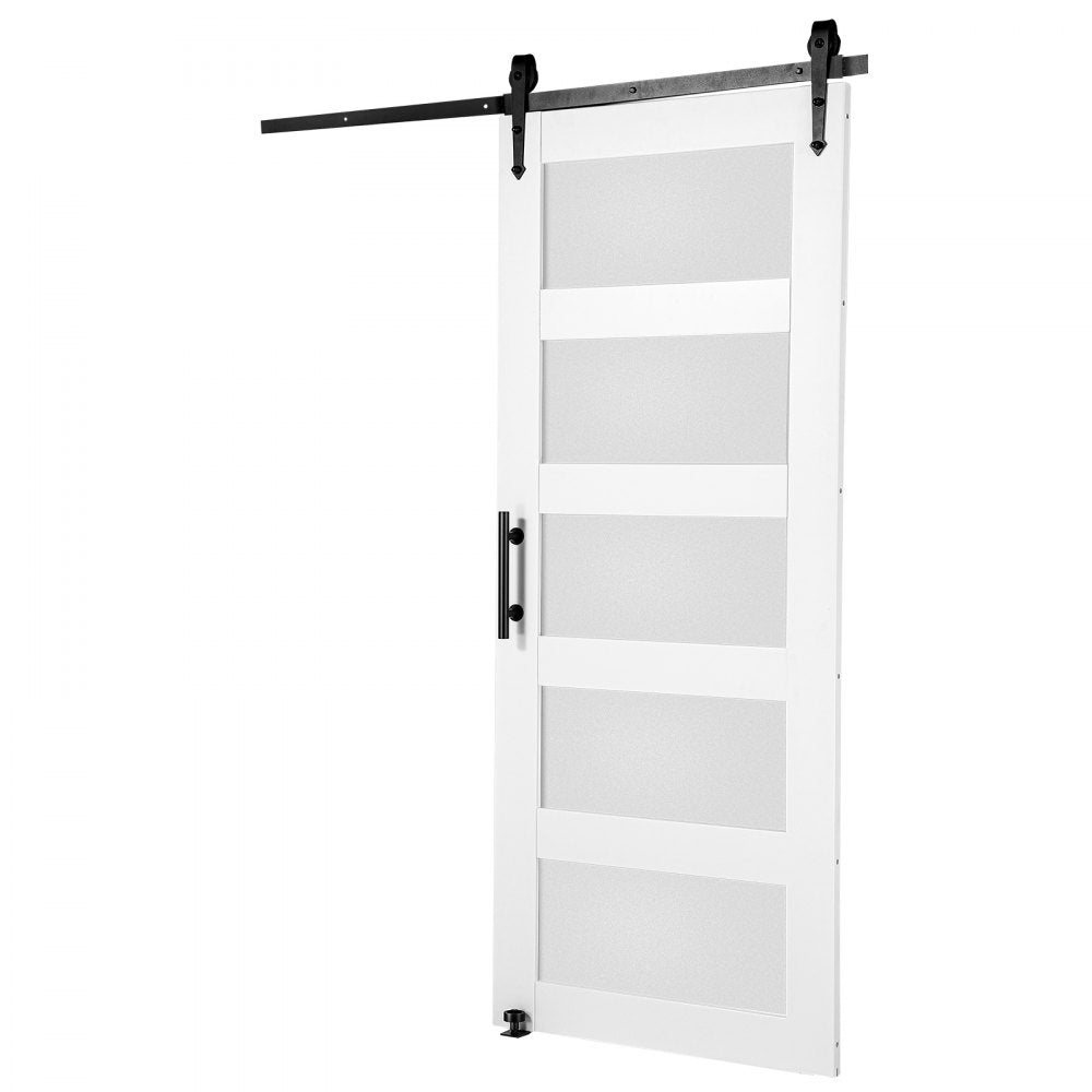 32BL - VEVOR 32" Sliding Barn Door Kit with Frosted Glass and Floor Guide
