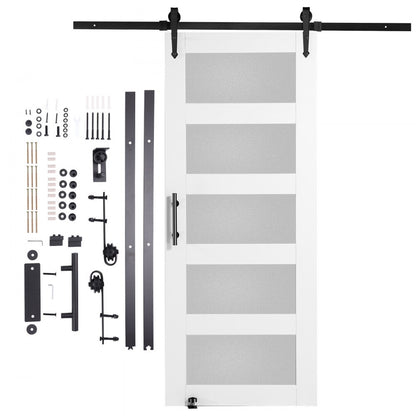32BL - VEVOR 32" Sliding Barn Door Kit with Frosted Glass and Floor Guide