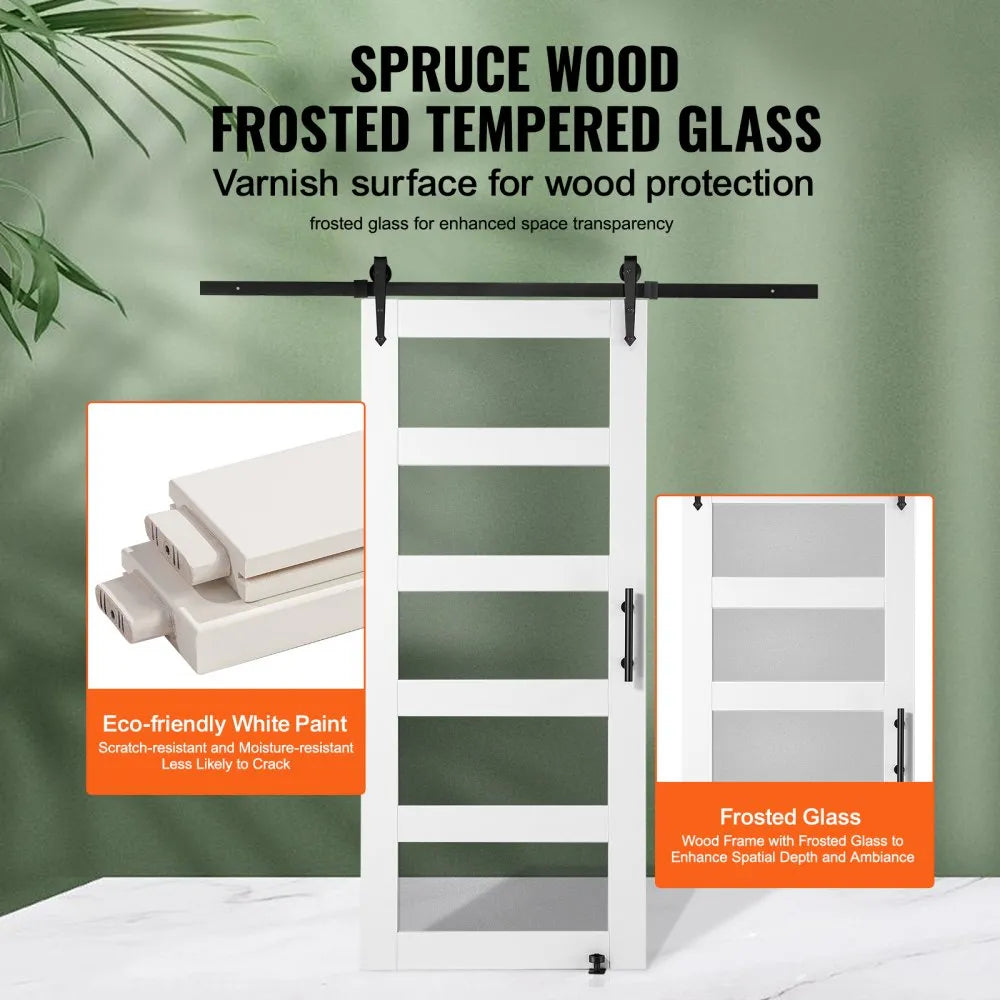 36BL - Durable Spruce Barn Door Kit with Frosted Glass, 36" x 84"