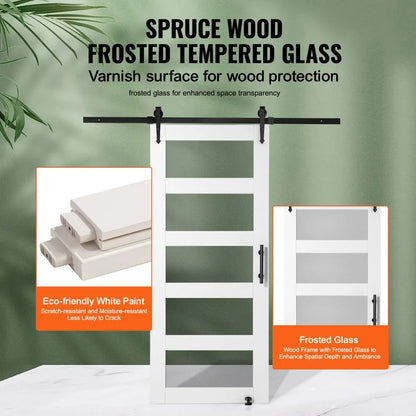 36BL - Durable Spruce Barn Door Kit with Frosted Glass, 36" x 84"