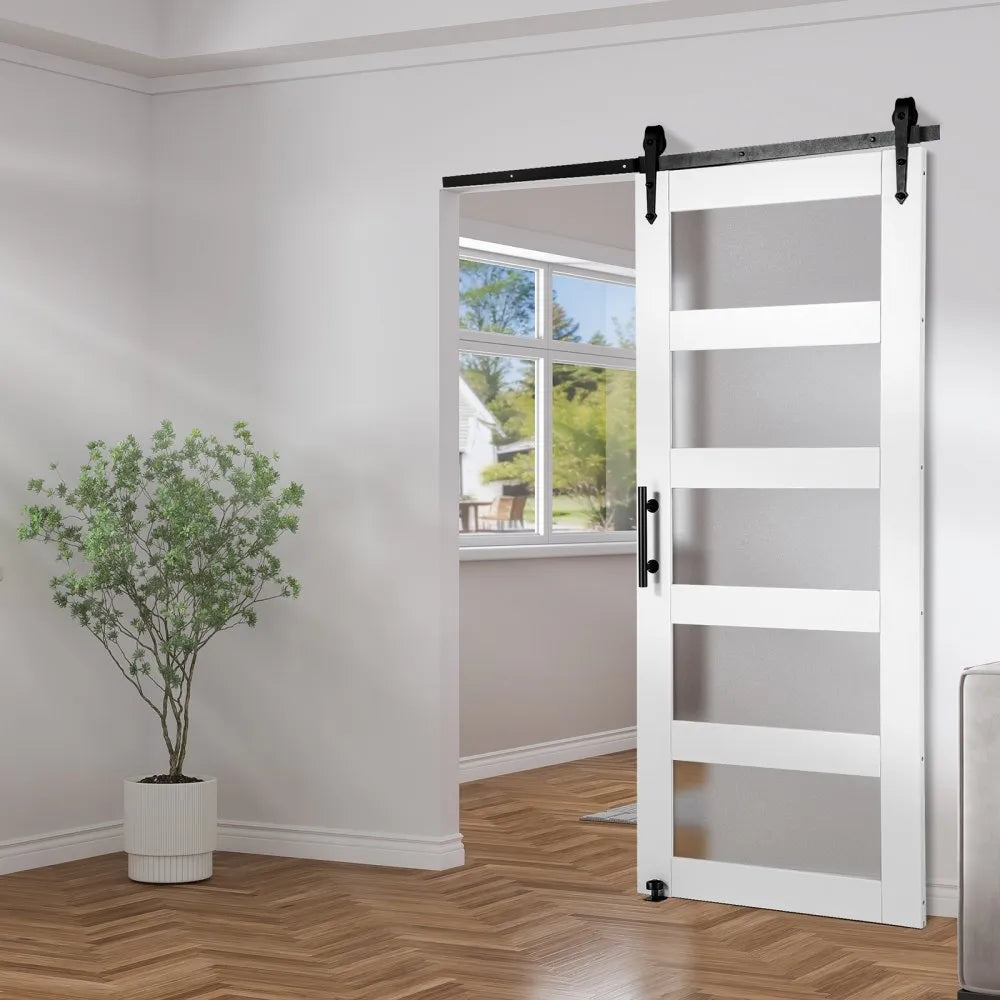 36BL - Durable Spruce Barn Door Kit with Frosted Glass, 36" x 84"