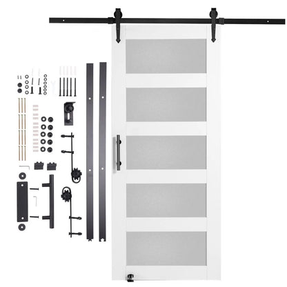 36BL - Durable Spruce Barn Door Kit with Frosted Glass, 36" x 84"