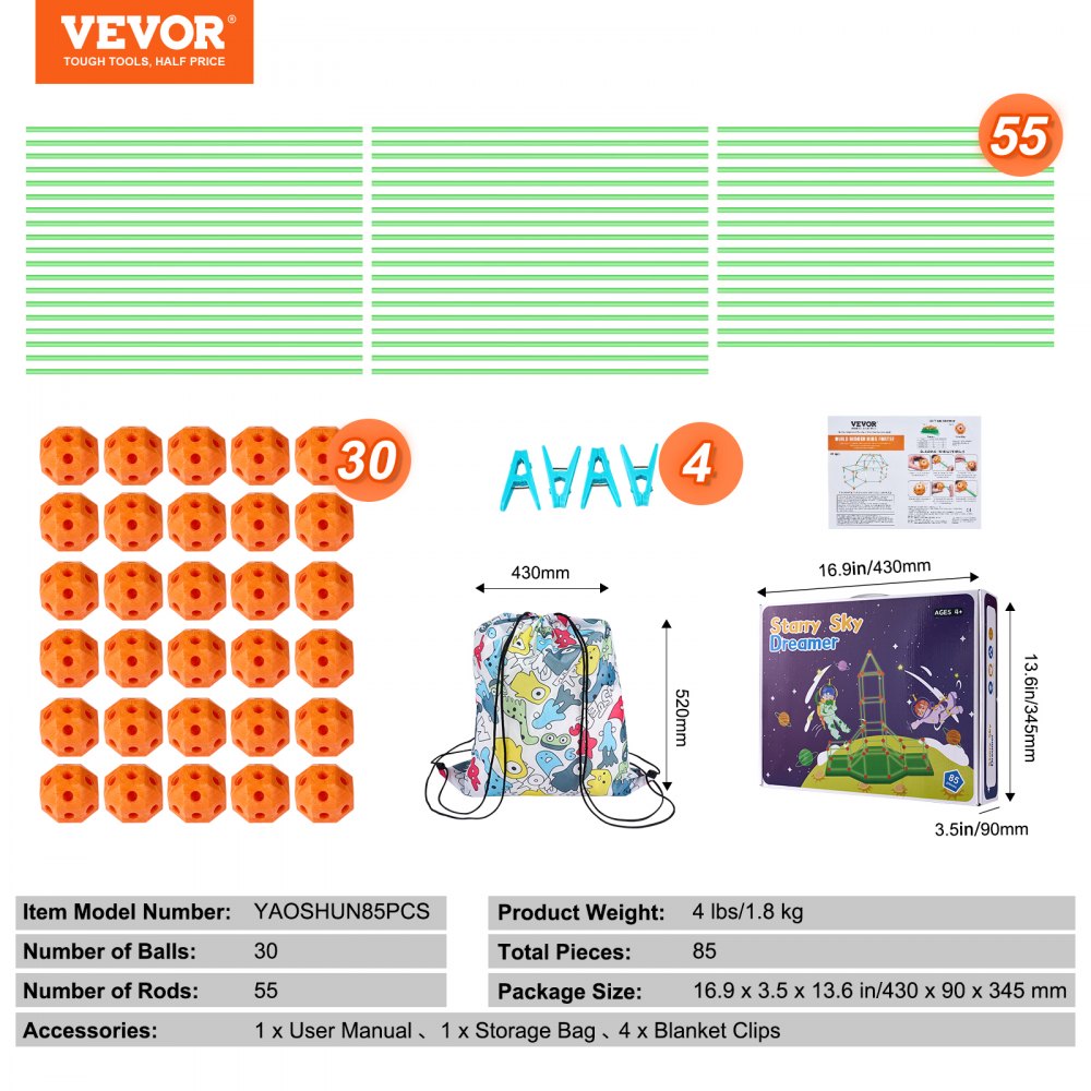 YAOSHUN85PCS - 85-Piece Glow-in-the-Dark Fort Building Kit for Kids