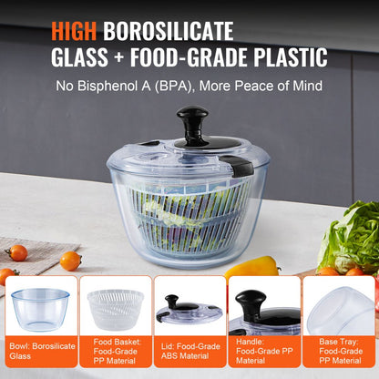 TF901T - 4.5L Glass Salad Spinner with BPA-Free Components