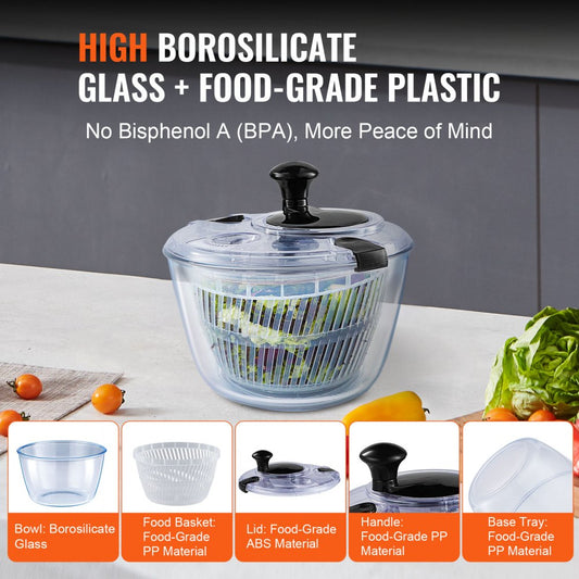 TF901T - 4.5L Glass Salad Spinner with BPA-Free Components