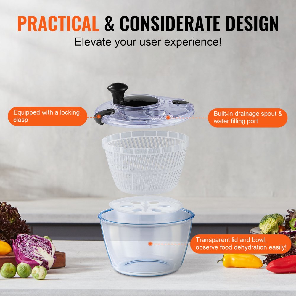 TF901T - 4.5L Glass Salad Spinner with BPA-Free Components