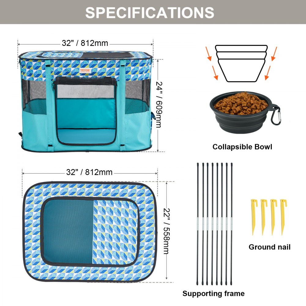 SX5012 - Portable 32"x24"x22" Foldable Pet Playpen for Multiple Small Animals