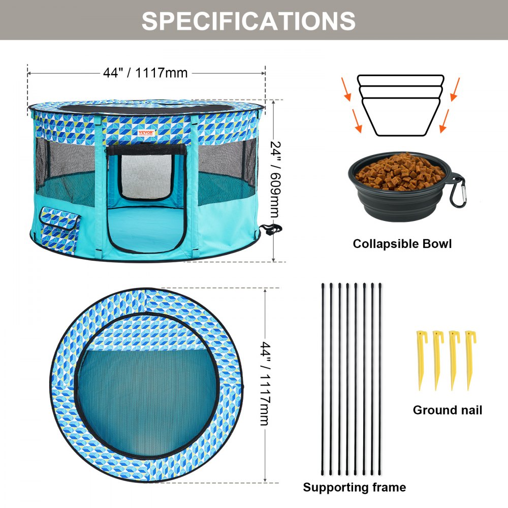 SX5013 - 44" Portable Foldable Pet Playpen for Indoor and Outdoor Use