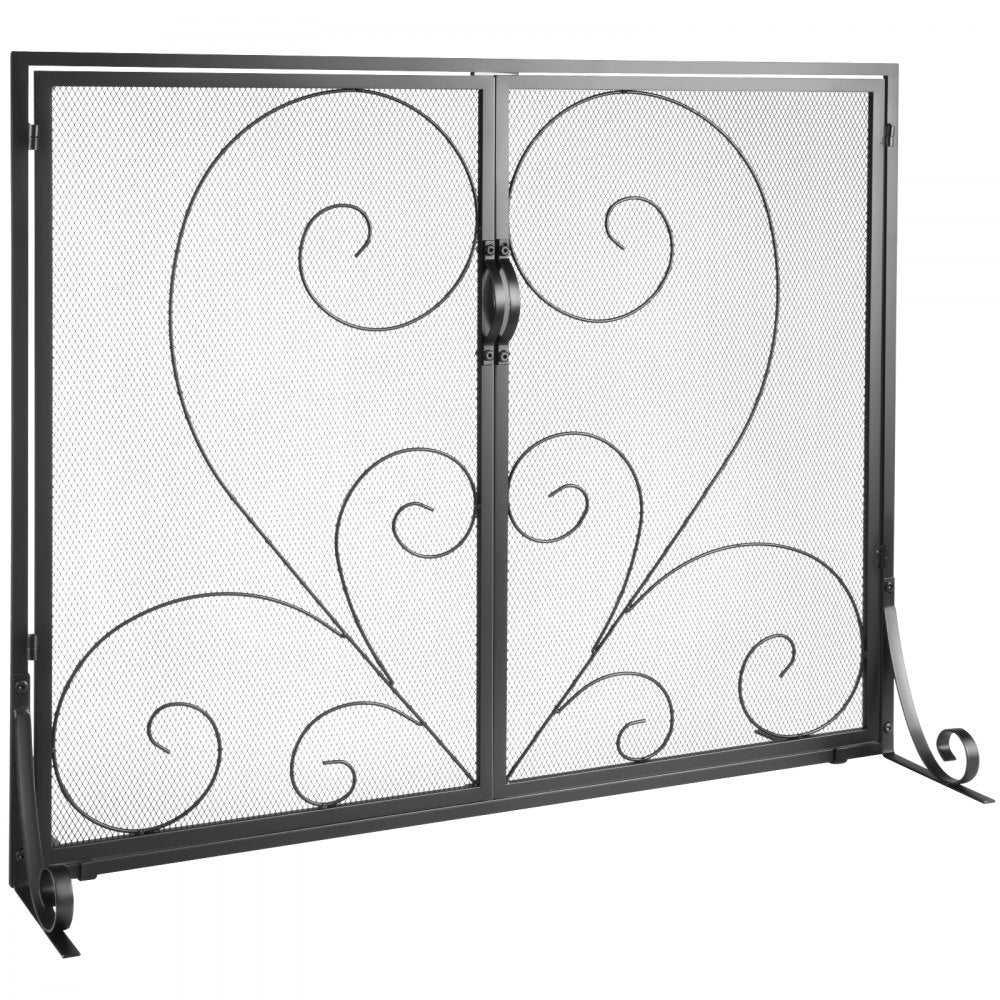 ZS230426 - 39" Black Iron Fireplace Screen with Vintage Design