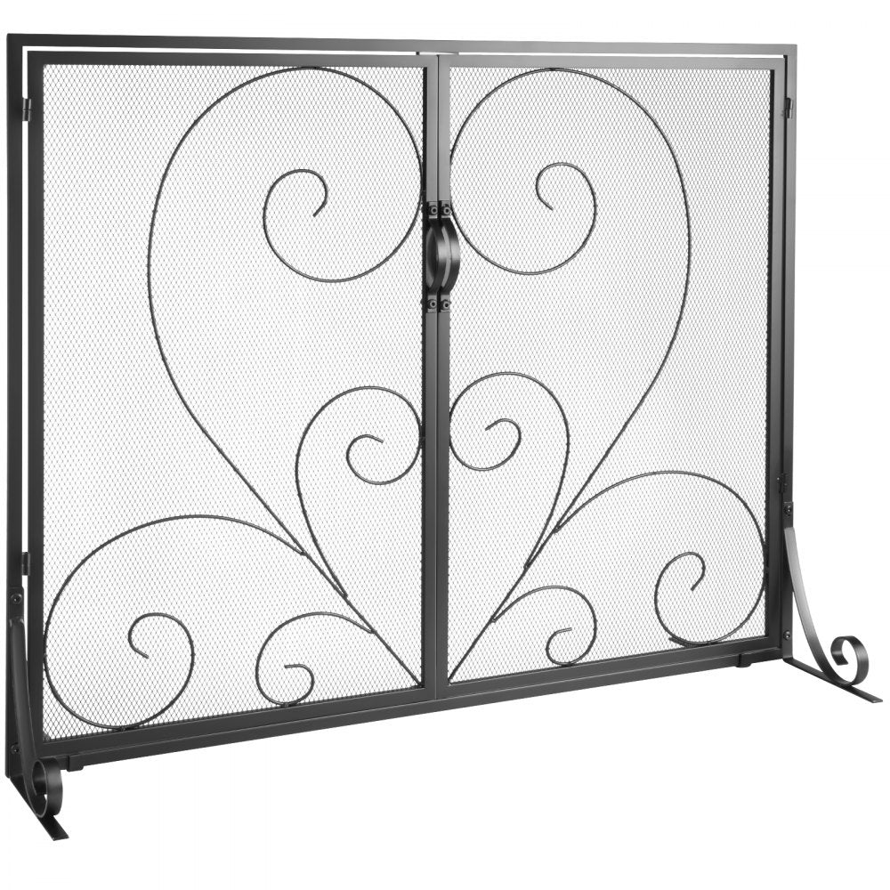 ZS230426 - 39" Black Iron Fireplace Screen with Vintage Design