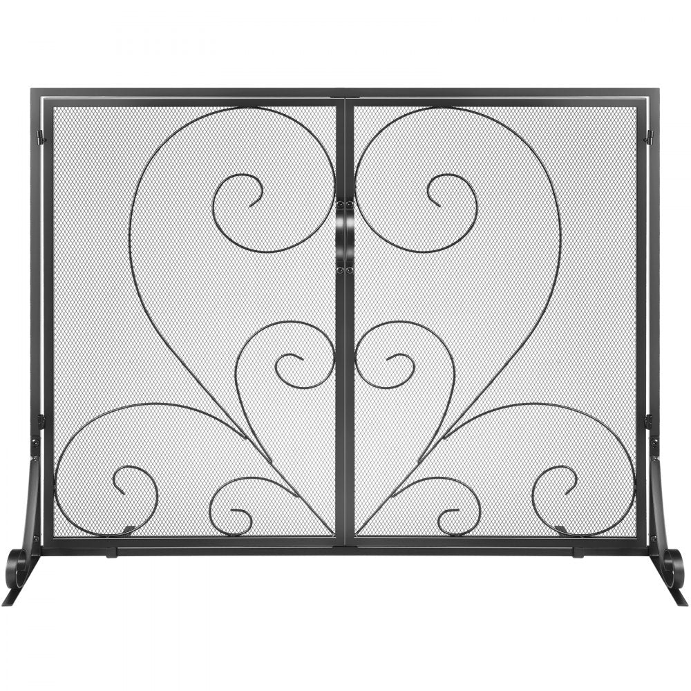 ZS230426 - 39" Black Iron Fireplace Screen with Vintage Design