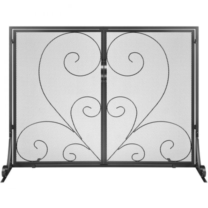 ZS230426 - 39" Black Iron Fireplace Screen with Vintage Design