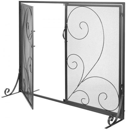 ZS230426 - 39" Black Iron Fireplace Screen with Vintage Design