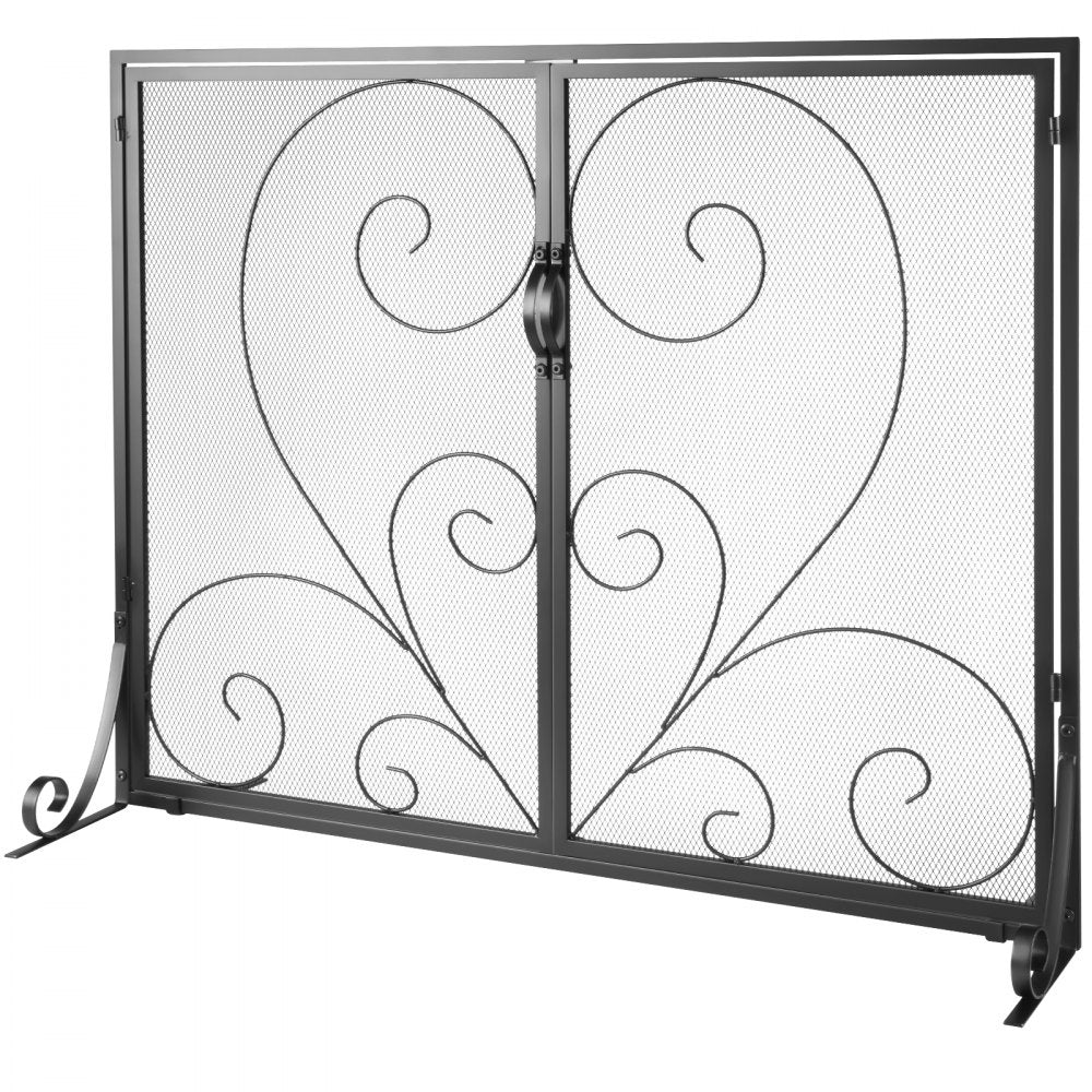 ZS230426 - 39" Black Iron Fireplace Screen with Vintage Design