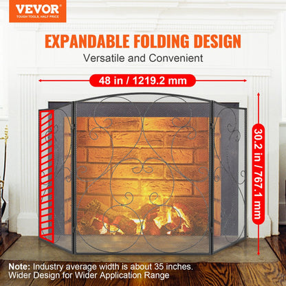 ZS230422 - 48" Three-Panel Fireplace Screen for Safety and Style