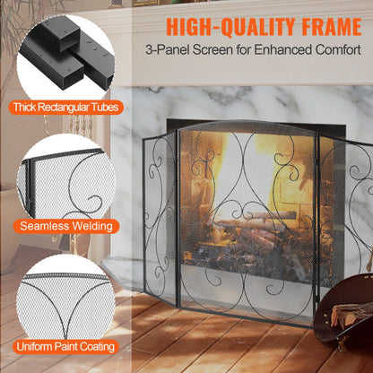 ZS230422 - 48" Three-Panel Fireplace Screen for Safety and Style
