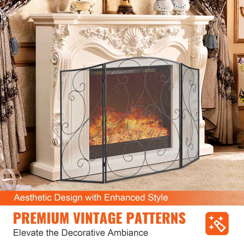 ZS230422 - 48" Three-Panel Fireplace Screen for Safety and Style