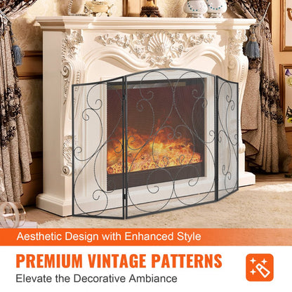 ZS230422 - 48" Three-Panel Fireplace Screen for Safety and Style