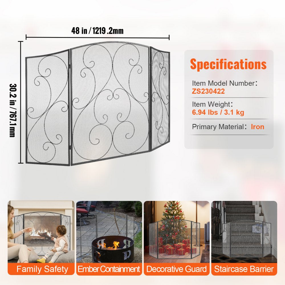 ZS230422 - 48" Three-Panel Fireplace Screen for Safety and Style
