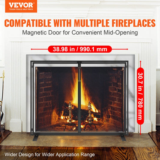 ZS230425 - Durable Iron Fireplace Screen with Door & Gold Finish