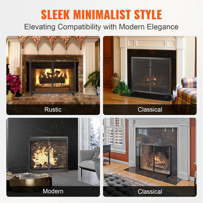 ZS230425 - Durable Iron Fireplace Screen with Door & Gold Finish