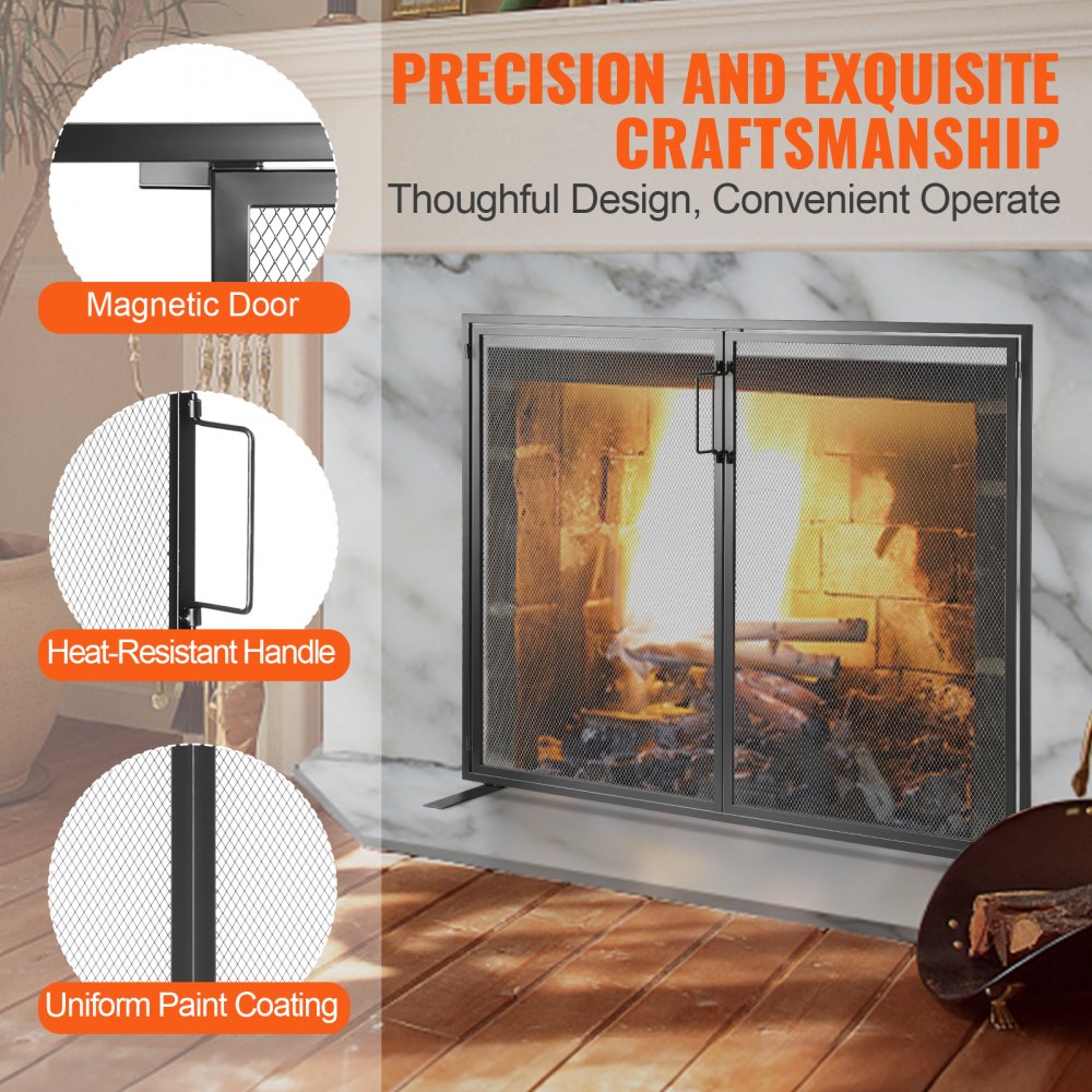 ZS230425 - Durable Iron Fireplace Screen with Door & Gold Finish
