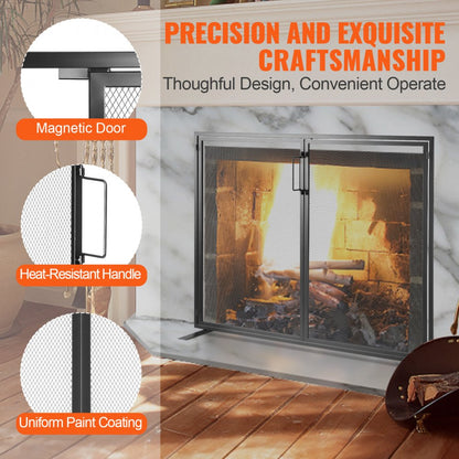 ZS230425 - Durable Iron Fireplace Screen with Door & Gold Finish