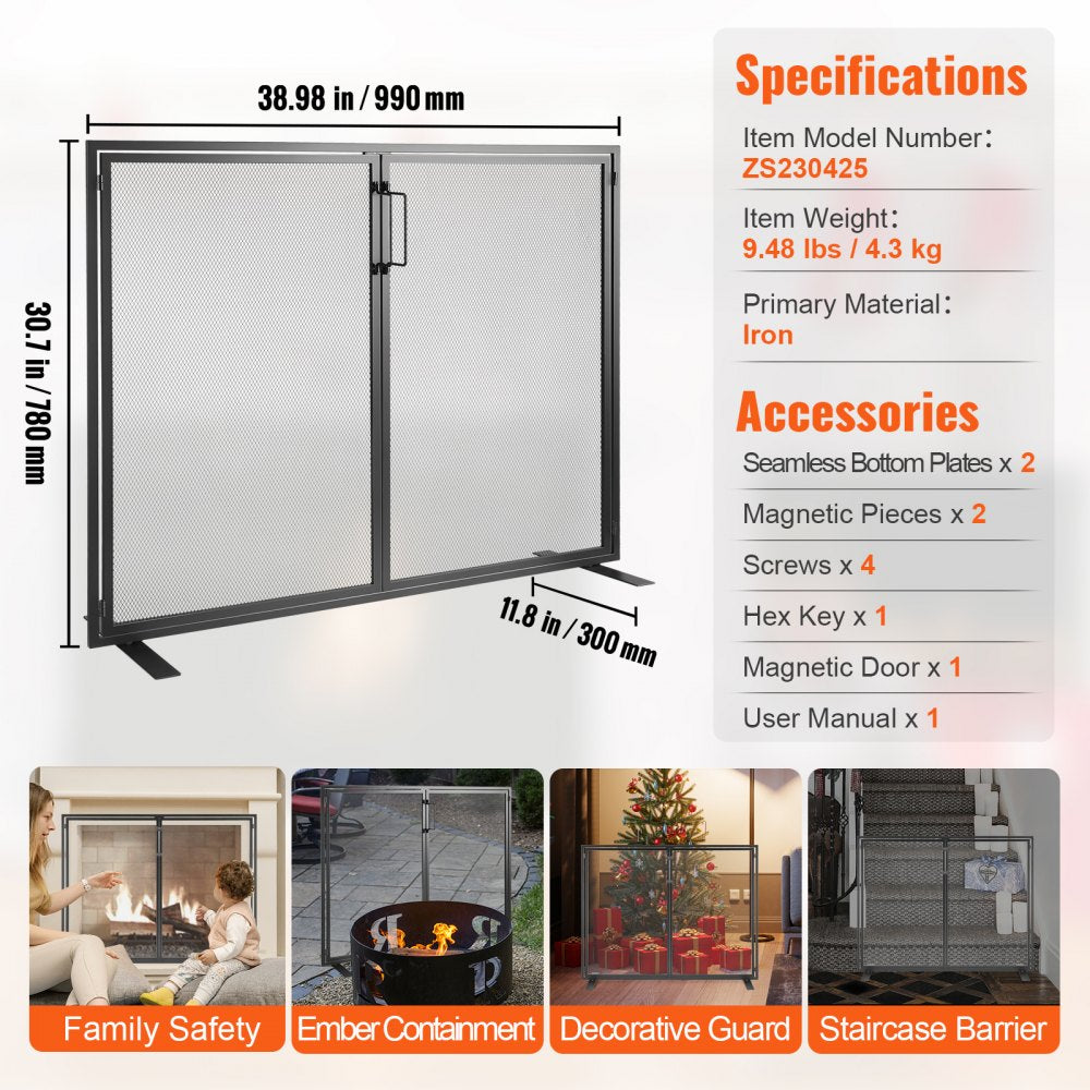 ZS230425 - Durable Iron Fireplace Screen with Door & Gold Finish
