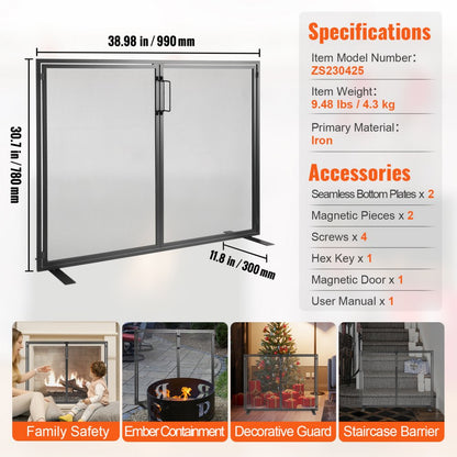 ZS230425 - Durable Iron Fireplace Screen with Door & Gold Finish