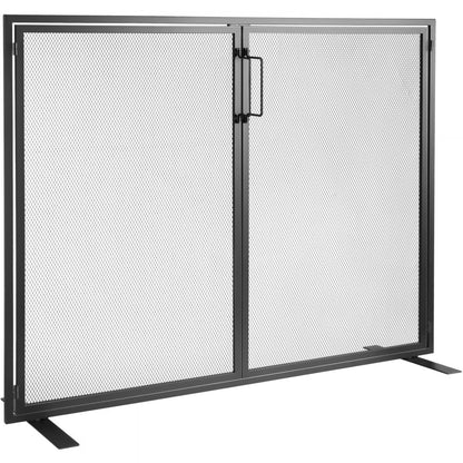 ZS230425 - Durable Iron Fireplace Screen with Door & Gold Finish