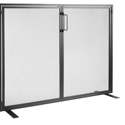 ZS230425 - Durable Iron Fireplace Screen with Door & Gold Finish