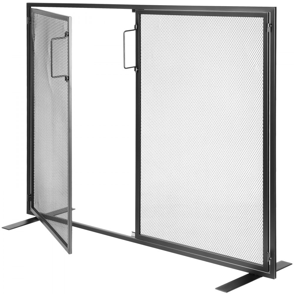 ZS230425 - Durable Iron Fireplace Screen with Door & Gold Finish