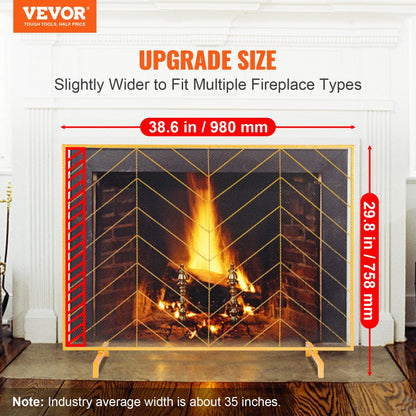 ZS230423 - 38.6" Iron Mesh Fireplace Screen with Elegant Gold Finish