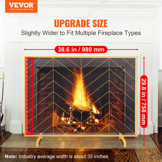 ZS230423 - 38.6" Iron Mesh Fireplace Screen with Elegant Gold Finish