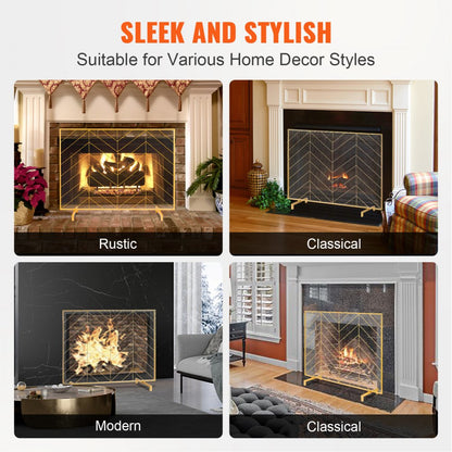 ZS230423 - 38.6" Iron Mesh Fireplace Screen with Elegant Gold Finish