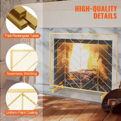ZS230423 - 38.6" Iron Mesh Fireplace Screen with Elegant Gold Finish