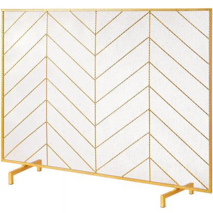 ZS230423 - 38.6" Iron Mesh Fireplace Screen with Elegant Gold Finish