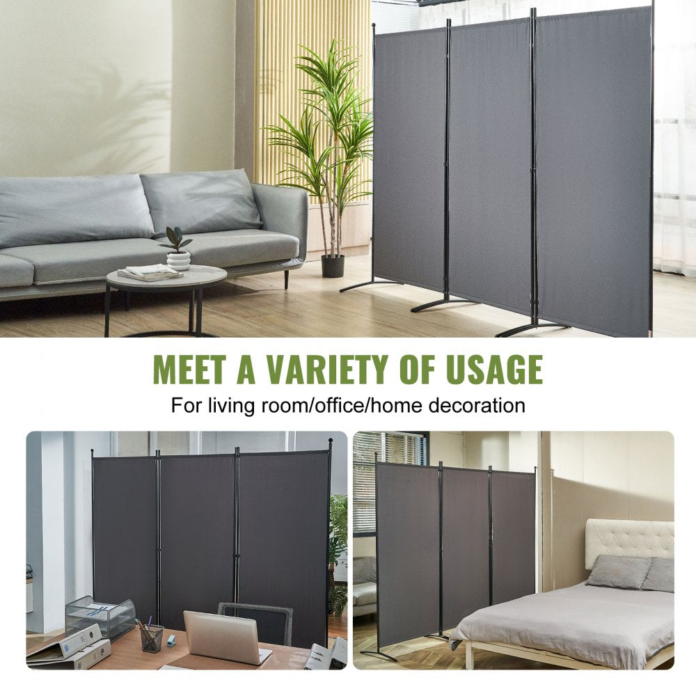 010316782437 - 6.1ft Dark Gray 3-Panel Room Divider for Privacy