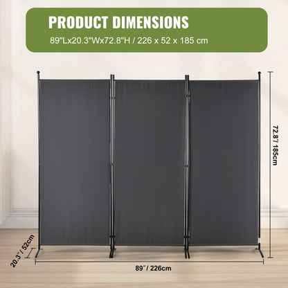 010316782437 - 6.1ft Dark Gray 3-Panel Room Divider for Privacy