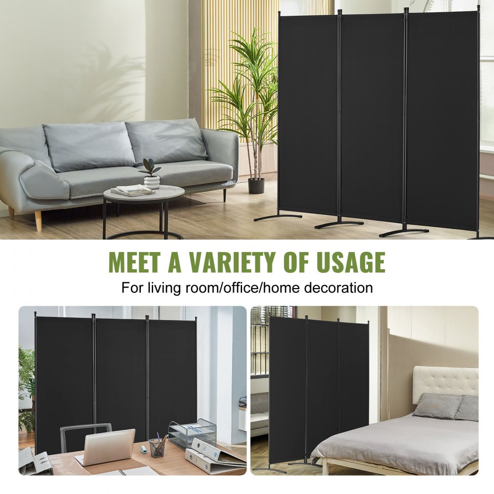 PFTSTGHS07 - 3-Panel Adjustable Room Divider, 89.8x72.4 in, Black Polyester