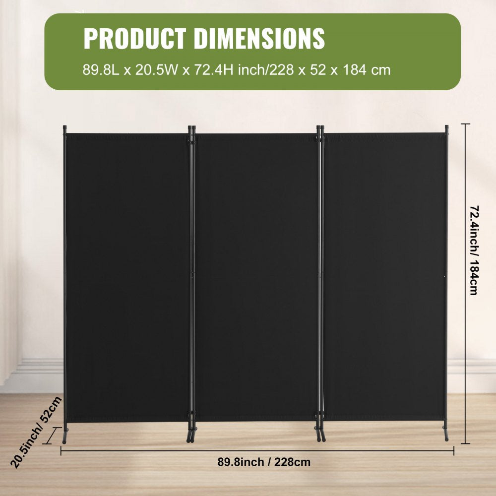 PFTSTGHS07 - 3-Panel Adjustable Room Divider, 89.8x72.4 in, Black Polyester