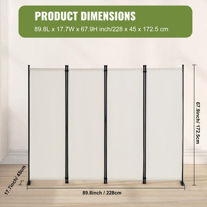PFFSTGMS12 - 4-Panel 88" Fabric Room Divider with Sturdy Steel Frame