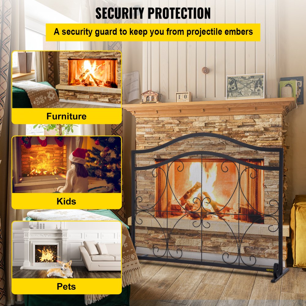 VV-BLPF-38inFS - Decorative 38" Fireplace Screen with Double Door Design