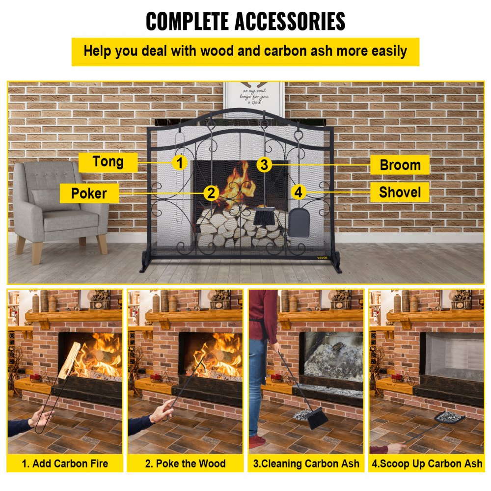 VV-BLPF-38inFS - Decorative 38" Fireplace Screen with Double Door Design