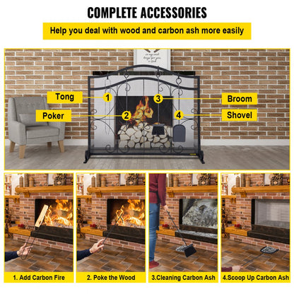 VV-BLPF-38inFS - Decorative 38" Fireplace Screen with Double Door Design