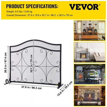 VV-BLPF-38inFS - Decorative 38" Fireplace Screen with Double Door Design