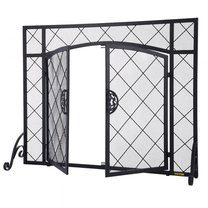 VV-BLPF-44inWG - Elegant Double Door Fireplace Screen with Decorative Pattern