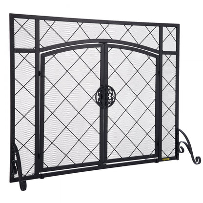 VV-BLPF-44inWG - Elegant Double Door Fireplace Screen with Decorative Pattern